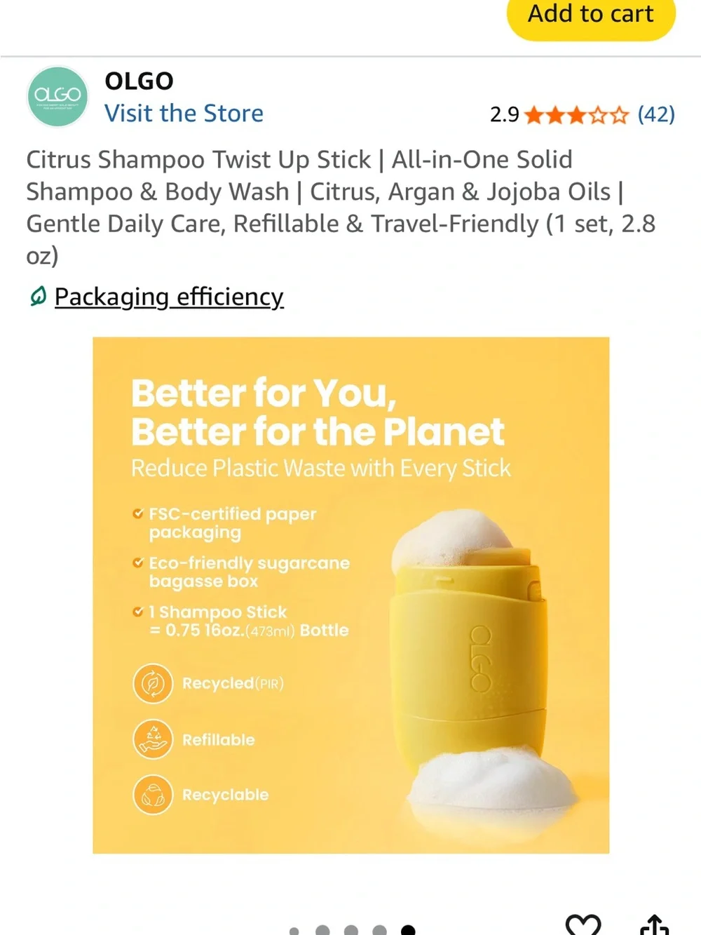 Citrus Shampoo Twist Up Stick - Yellow Solid Shampoo & Body Wash